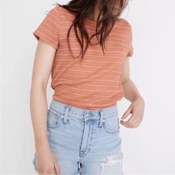 NEW Madewell Smocked Shrunken Shirttail Tee Sweet Dahlia Orange Women's Size XL - Picture 2 of 8